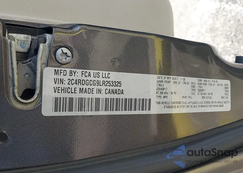 2020 Dodge Grand Caravan Sxt из США, поврежденный, VIN 2C4RDGCG9LR253325